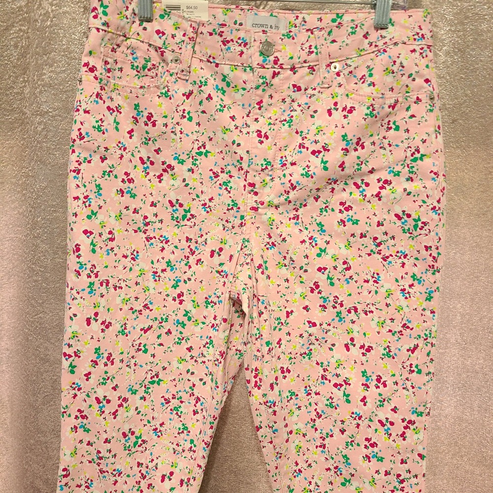 Crown & Ivy Libby Flowers Pink Floral High Rise Skinny Jeans Womens 8 NWT - Picture 4 of 14